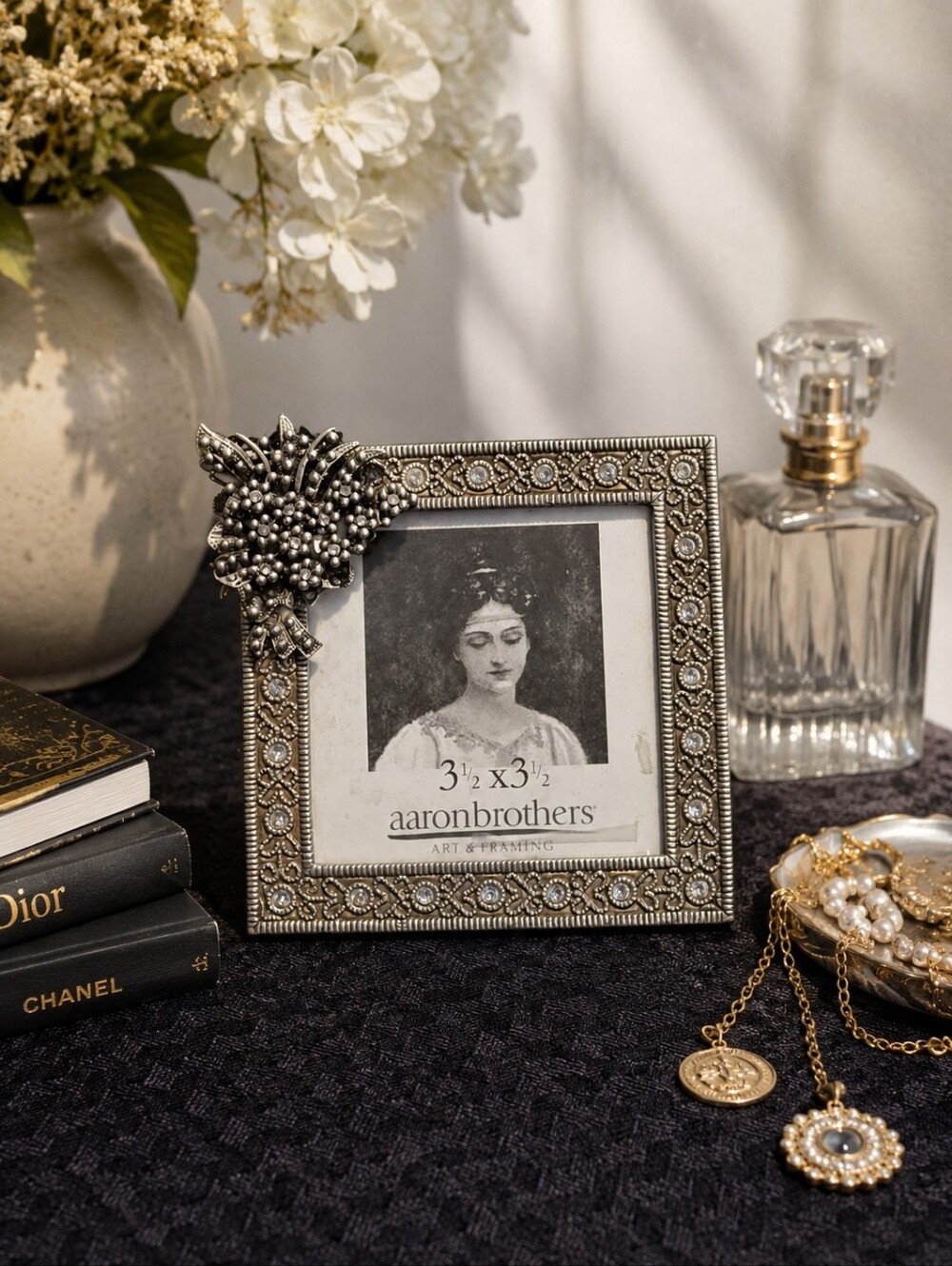 Aaron Brothers Ornate Silver Square Picture Frame with Decorative Accent